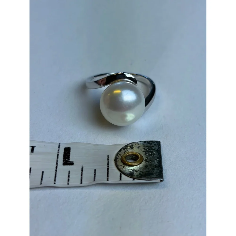 Vintage Pearl Ring 6.5 Silver 925 Bypass Solitaire Minimalist Elegant Jewelry